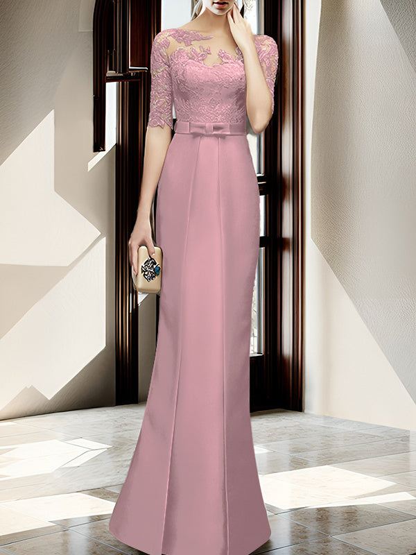 Floor-length Mother of the Bride Dresses with Sheath/Column Illusion Neck