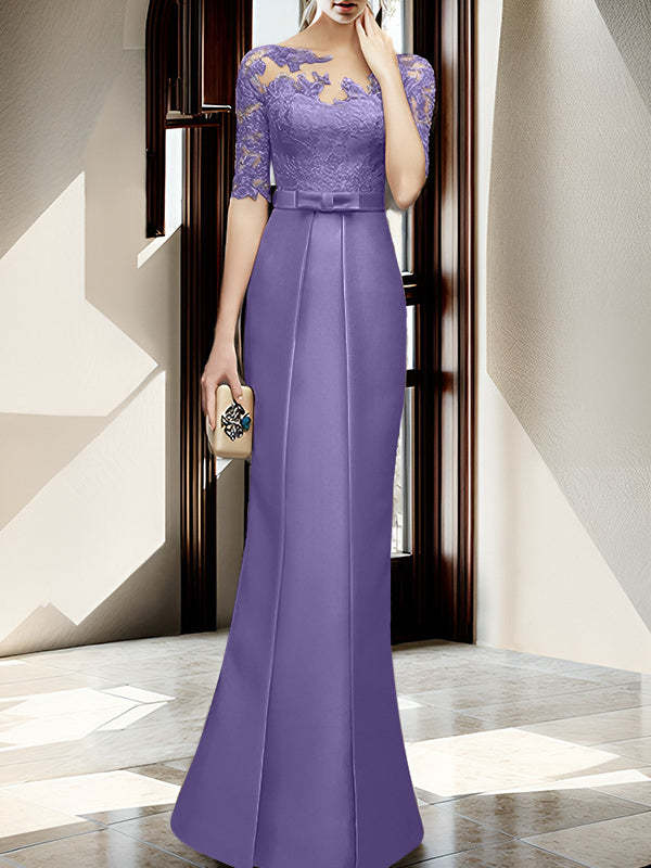 Floor-length Mother of the Bride Dresses with Sheath/Column Illusion Neck