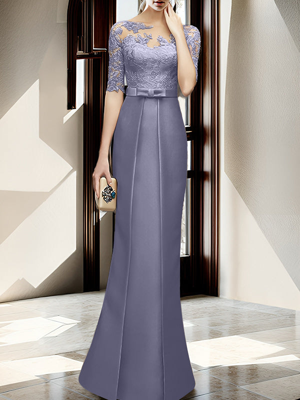Floor-length Mother of the Bride Dresses with Sheath/Column Illusion Neck