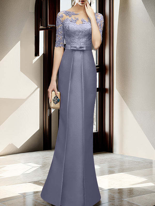 Floor-length Mother of the Bride Dresses with Sheath/Column Illusion Neck