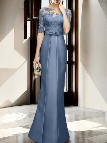 Floor-length Mother of the Bride Dresses with Sheath/Column Illusion Neck