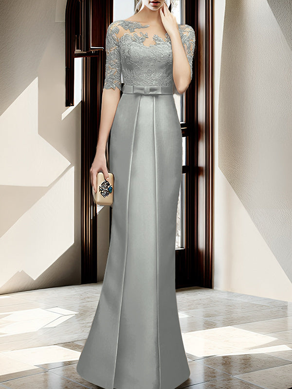 Floor-length Mother of the Bride Dresses with Sheath/Column Illusion Neck