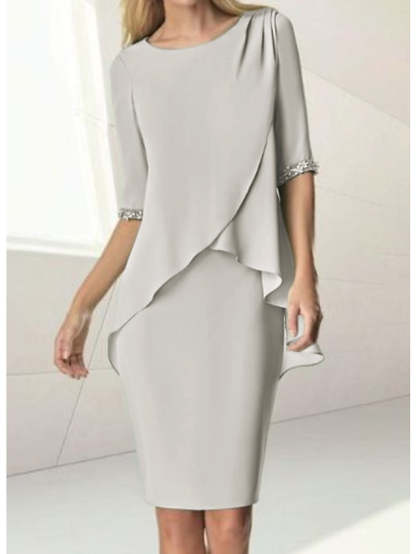 Knee-Length Beaded Sheath Dress with Ruching for the Mother of the Bride