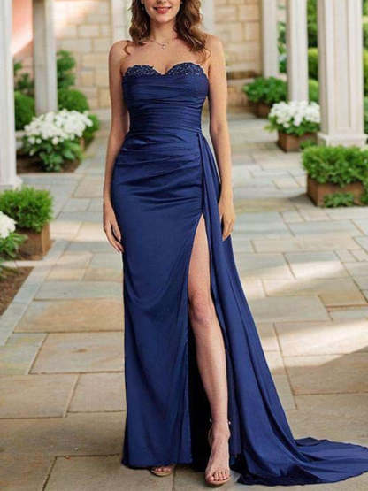 Strapless Floor-length Prom Gown with Sheath/Column Silhouette