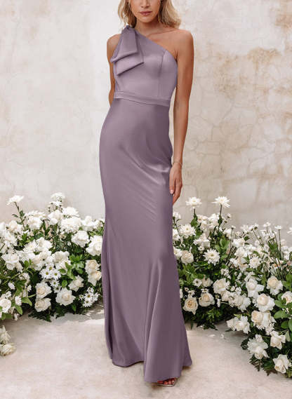 One-Shoulder Floor-Length Sheath Bridesmaid Gown
