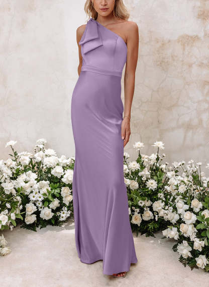 One-Shoulder Floor-Length Sheath Bridesmaid Gown