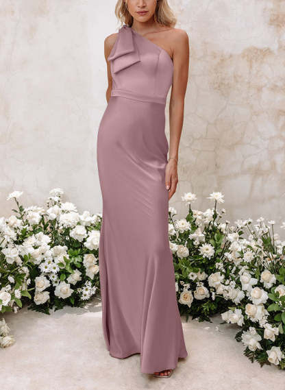 One-Shoulder Floor-Length Sheath Bridesmaid Gown