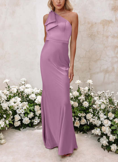 One-Shoulder Floor-Length Sheath Bridesmaid Gown