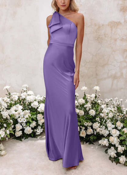 One-Shoulder Floor-Length Sheath Bridesmaid Gown