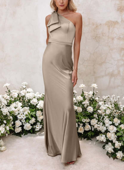 One-Shoulder Floor-Length Sheath Bridesmaid Gown