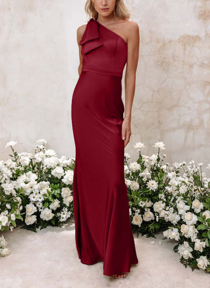 One-Shoulder Floor-Length Sheath Bridesmaid Gown
