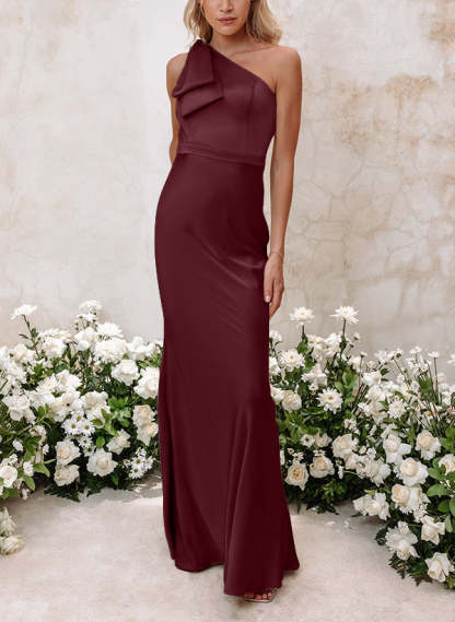 One-Shoulder Floor-Length Sheath Bridesmaid Gown