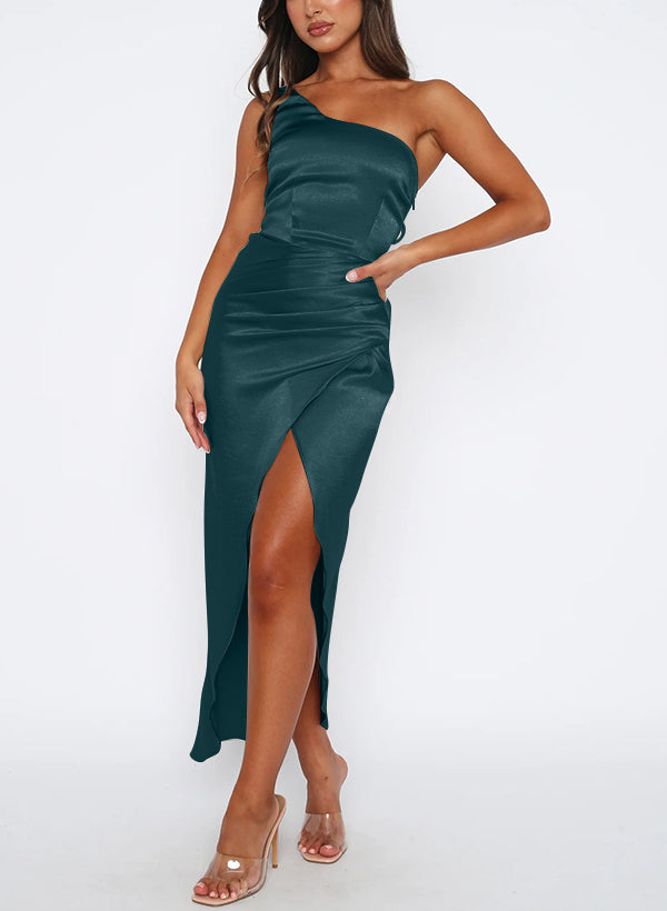 One-Shoulder Ankle-Length Sheath Bridesmaid Gown