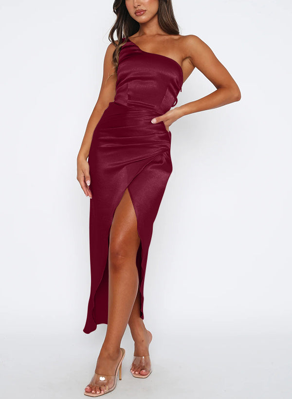 One-Shoulder Ankle-Length Sheath Bridesmaid Gown