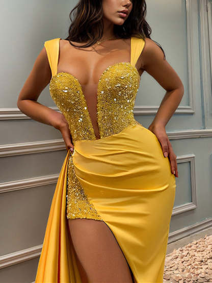 Sweetheart Floor-length Long Prom Dresses With Side Split Sheath/Column