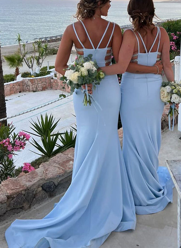 Long Floor-length Spaghetti Strap Bridesmaid Sheath Dresses