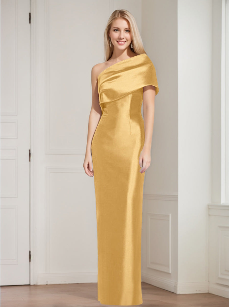 One-Shoulder Sleeveless Floor-Length Sheath/Column Mother of the Bride Dress with Bowknot