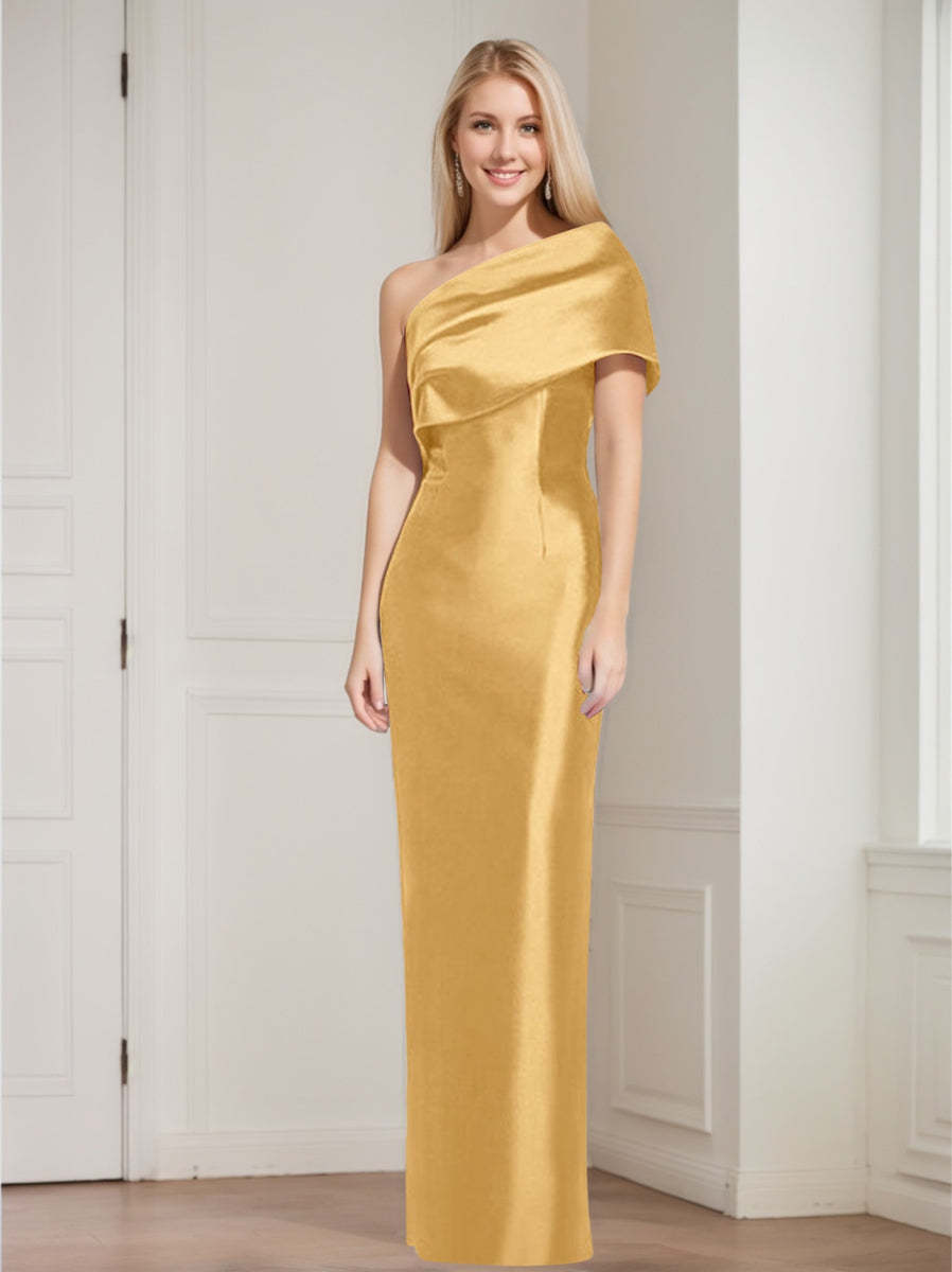 One-Shoulder Sleeveless Floor-Length Sheath/Column Mother of the Bride Dress with Bowknot