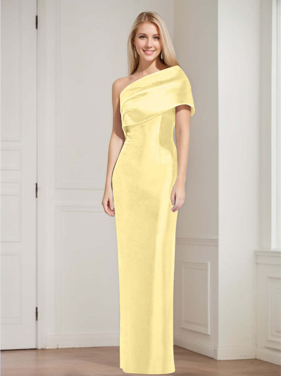 One-Shoulder Sleeveless Floor-Length Sheath/Column Mother of the Bride Dress with Bowknot