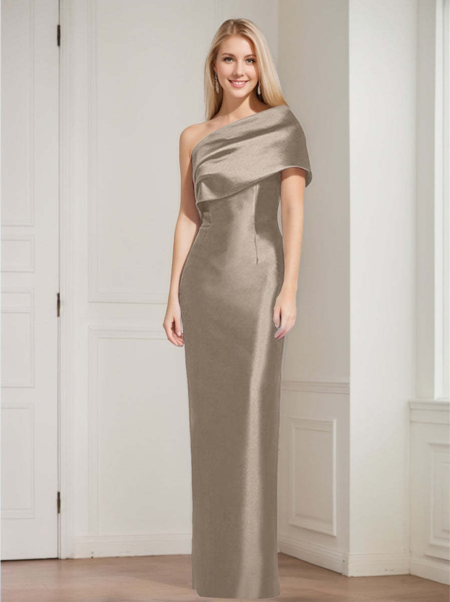 One-Shoulder Sleeveless Floor-Length Sheath/Column Mother of the Bride Dress with Bowknot