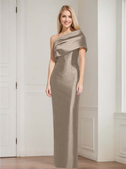 One-Shoulder Sleeveless Floor-Length Sheath/Column Mother of the Bride Dress with Bowknot