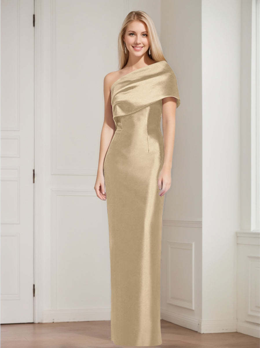 One-Shoulder Sleeveless Floor-Length Sheath/Column Mother of the Bride Dress with Bowknot