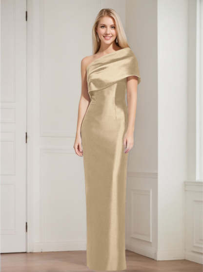 One-Shoulder Sleeveless Floor-Length Sheath/Column Mother of the Bride Dress with Bowknot
