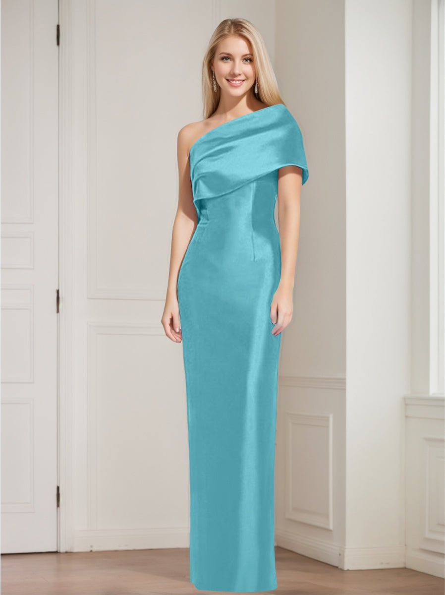 One-Shoulder Sleeveless Floor-Length Sheath/Column Mother of the Bride Dress with Bowknot