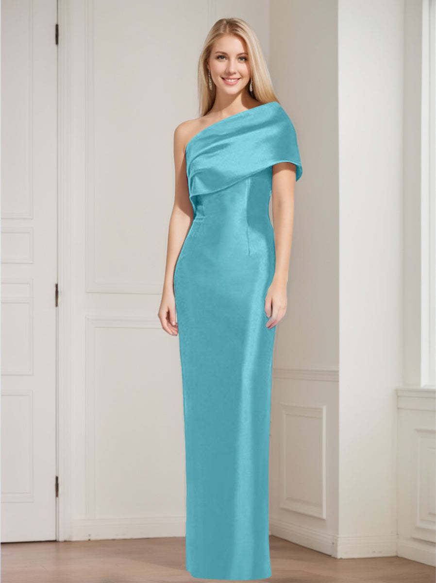One-Shoulder Sleeveless Floor-Length Sheath/Column Mother of the Bride Dress with Bowknot