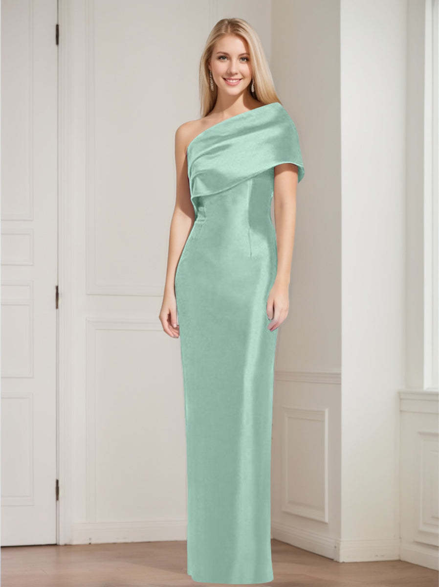 One-Shoulder Sleeveless Floor-Length Sheath/Column Mother of the Bride Dress with Bowknot