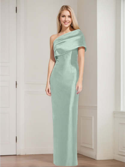 One-Shoulder Sleeveless Floor-Length Sheath/Column Mother of the Bride Dress with Bowknot