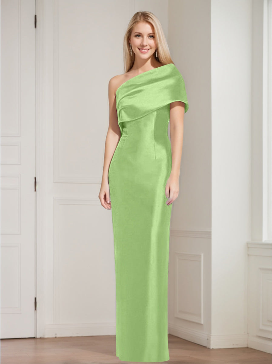 One-Shoulder Sleeveless Floor-Length Sheath/Column Mother of the Bride Dress with Bowknot
