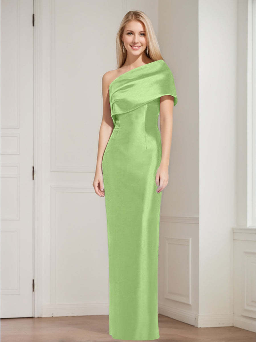 One-Shoulder Sleeveless Floor-Length Sheath/Column Mother of the Bride Dress with Bowknot