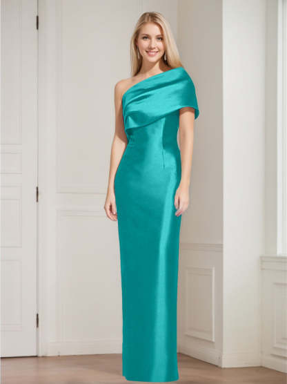 One-Shoulder Sleeveless Floor-Length Sheath/Column Mother of the Bride Dress with Bowknot