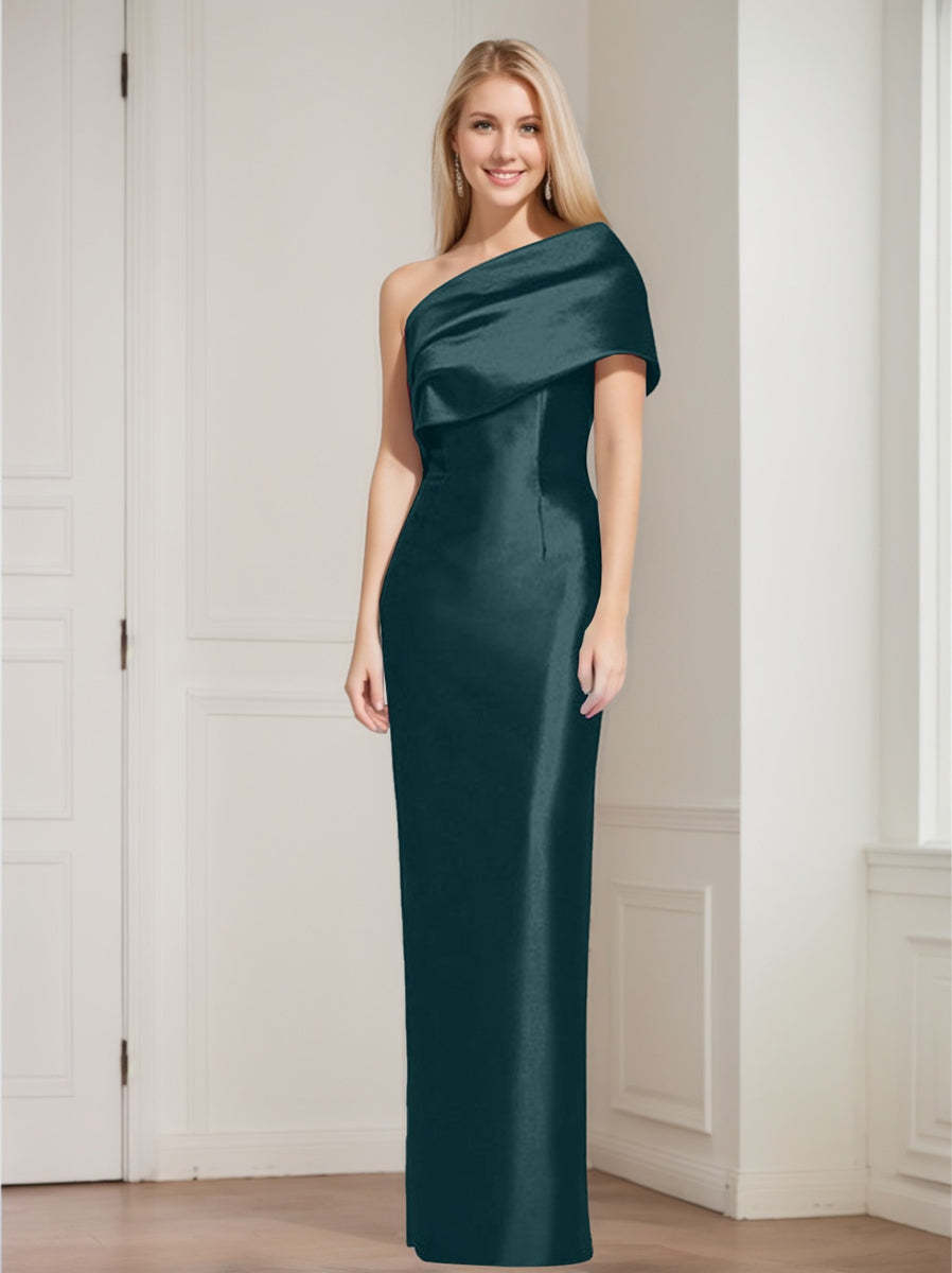 One-Shoulder Sleeveless Floor-Length Sheath/Column Mother of the Bride Dress with Bowknot