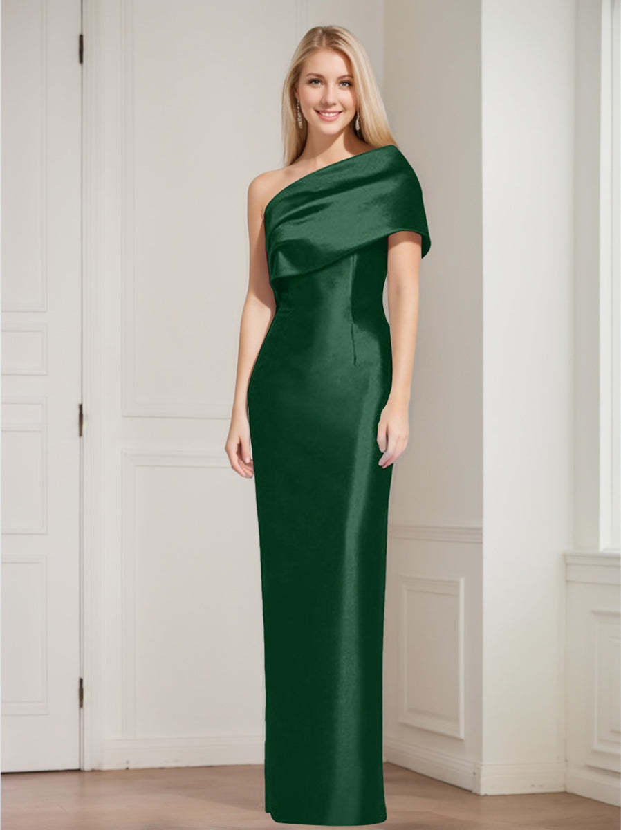 One-Shoulder Sleeveless Floor-Length Sheath/Column Mother of the Bride Dress with Bowknot