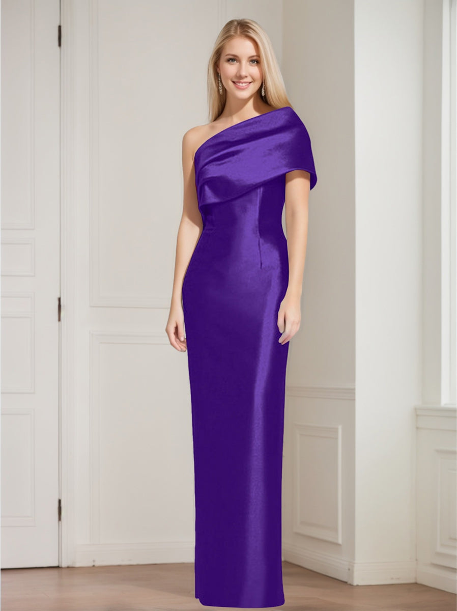 One-Shoulder Sleeveless Floor-Length Sheath/Column Mother of the Bride Dress with Bowknot