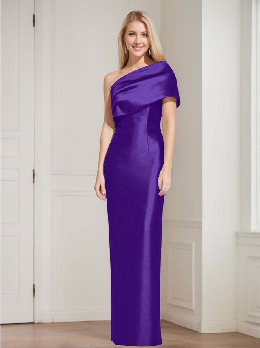 One-Shoulder Sleeveless Floor-Length Sheath/Column Mother of the Bride Dress with Bowknot