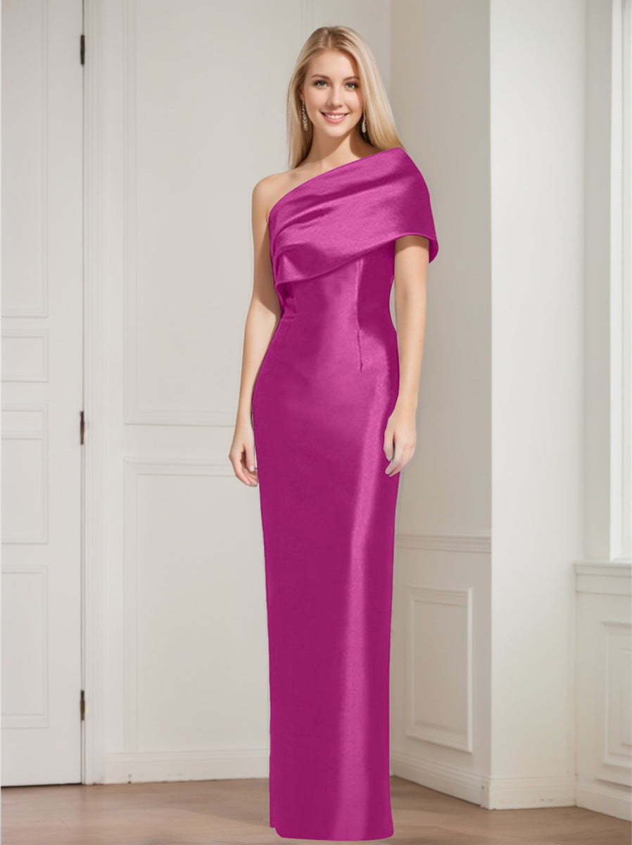 One-Shoulder Sleeveless Floor-Length Sheath/Column Mother of the Bride Dress with Bowknot