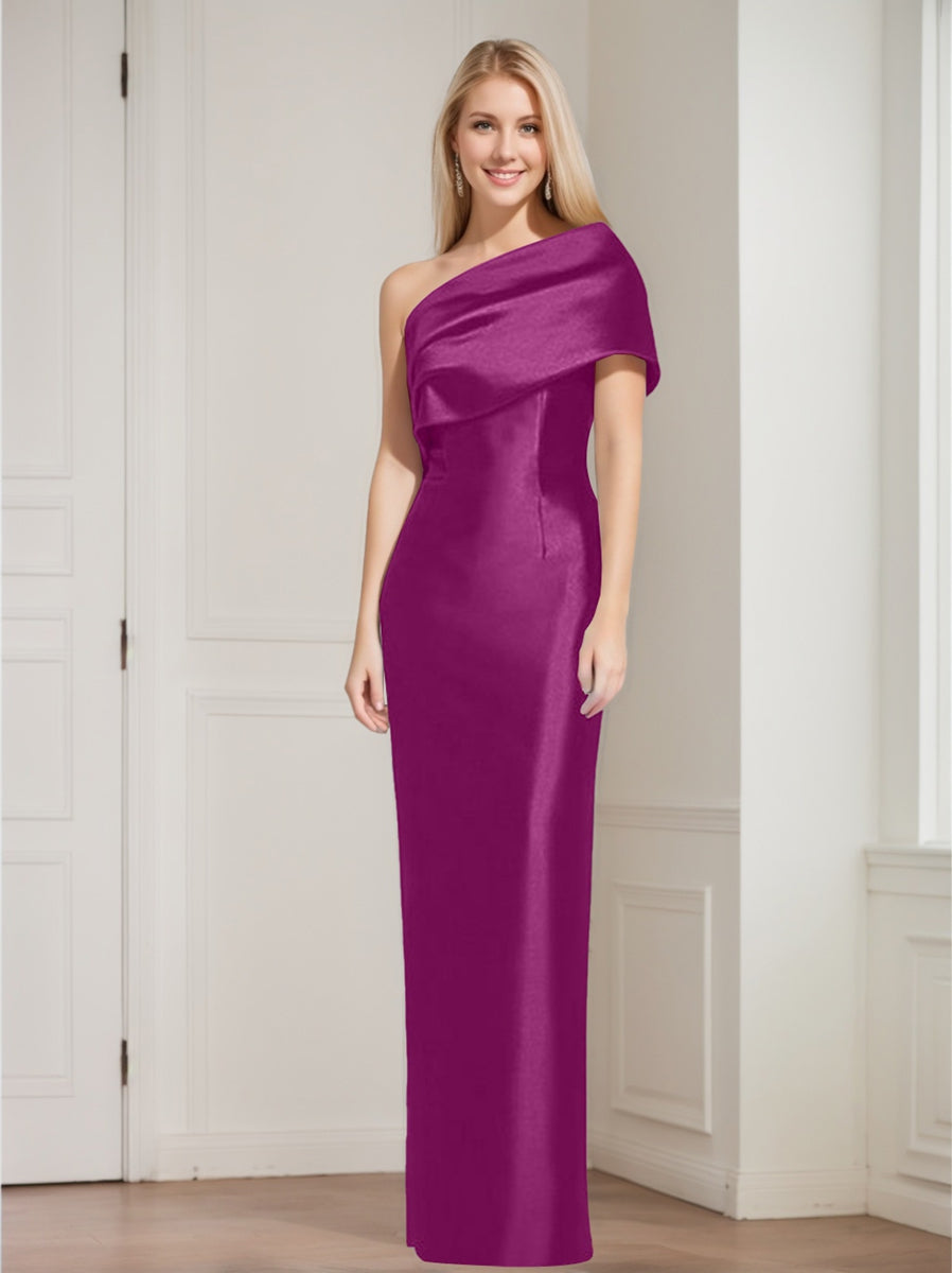 One-Shoulder Sleeveless Floor-Length Sheath/Column Mother of the Bride Dress with Bowknot