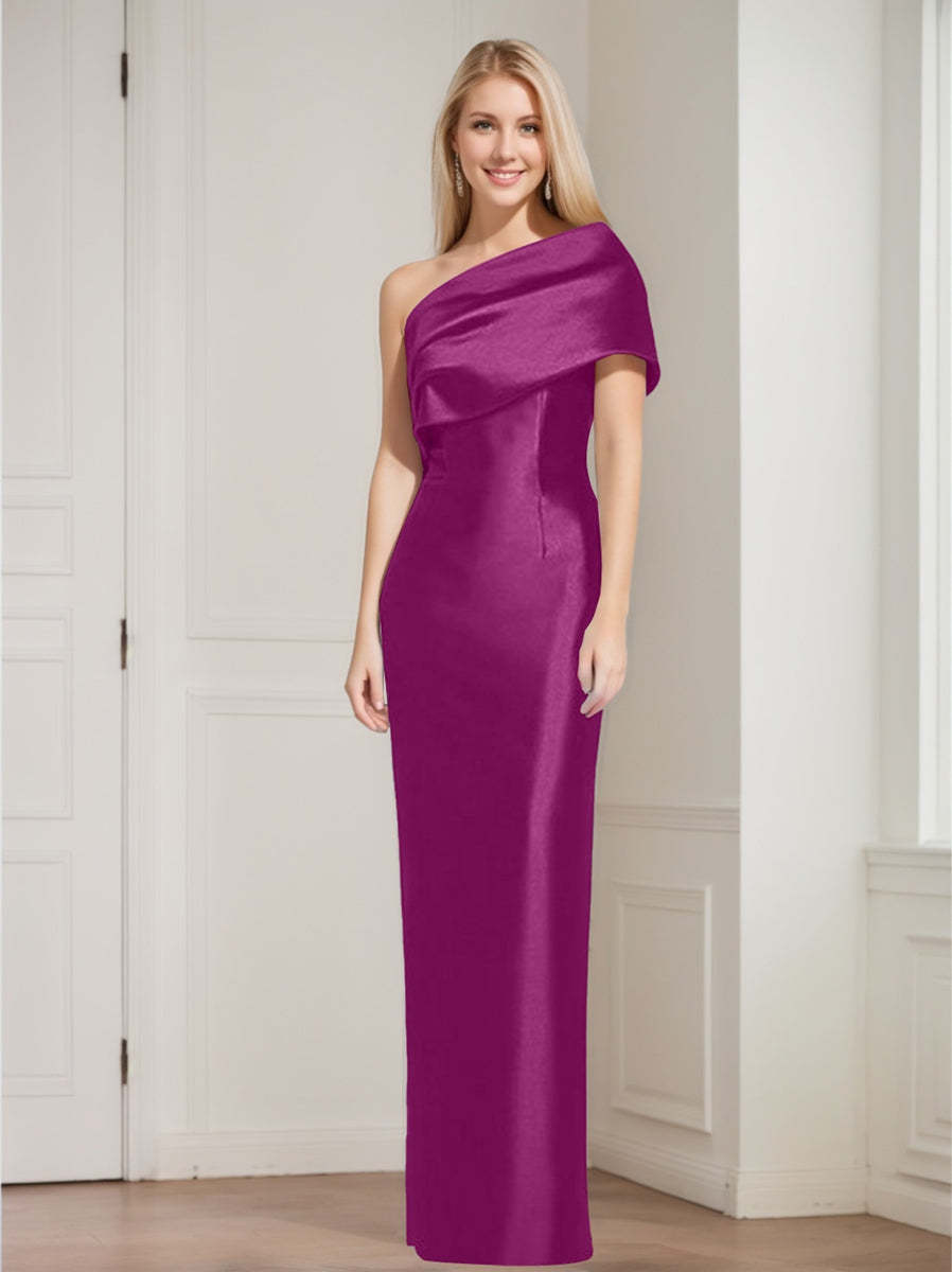 One-Shoulder Sleeveless Floor-Length Sheath/Column Mother of the Bride Dress with Bowknot