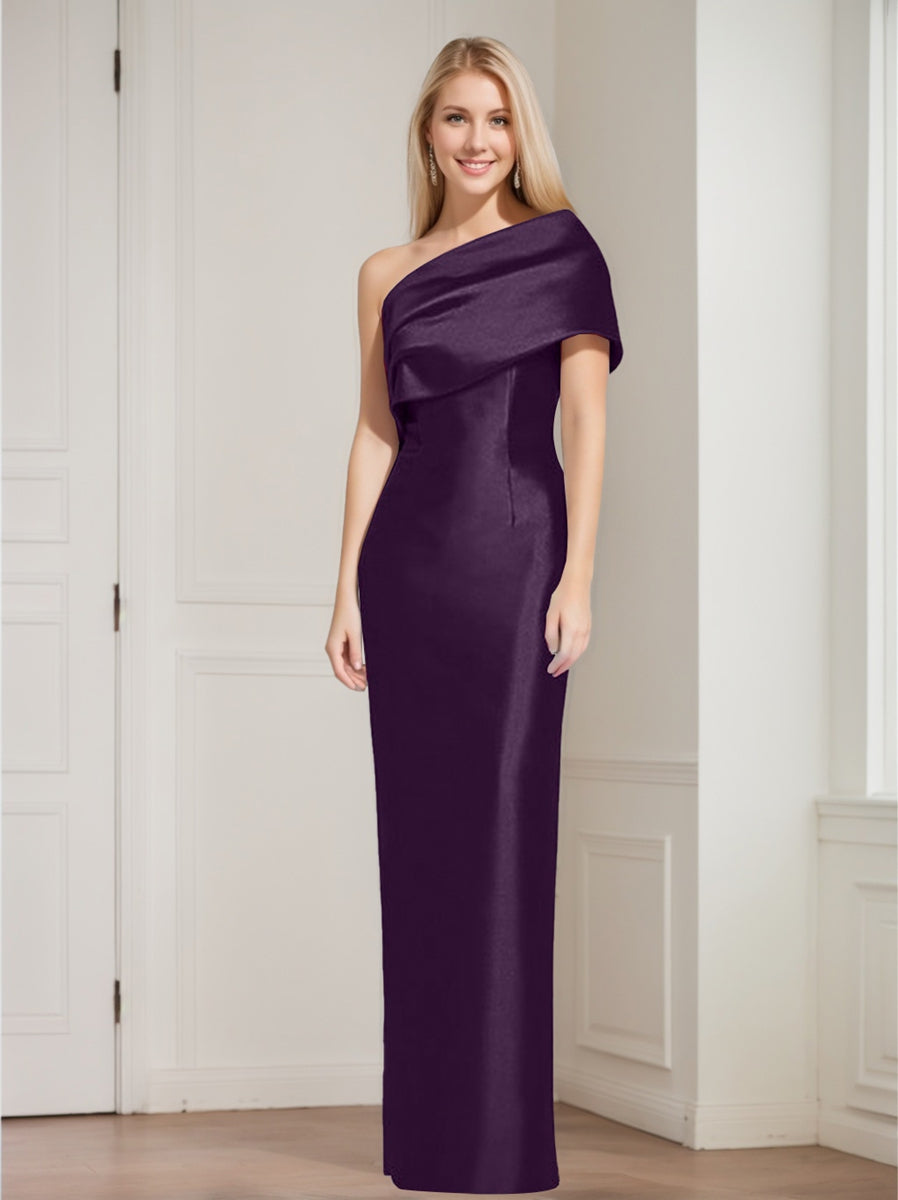 One-Shoulder Sleeveless Floor-Length Sheath/Column Mother of the Bride Dress with Bowknot