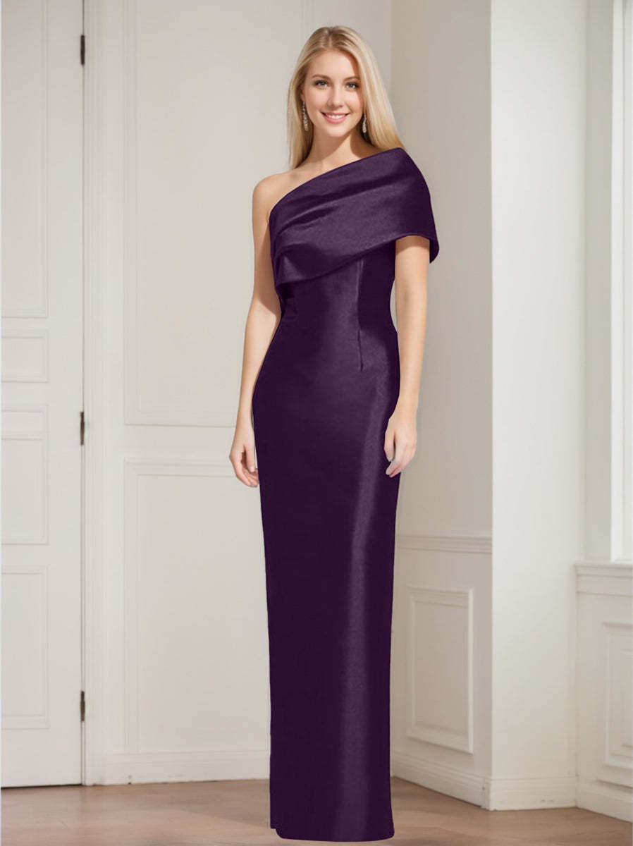 One-Shoulder Sleeveless Floor-Length Sheath/Column Mother of the Bride Dress with Bowknot