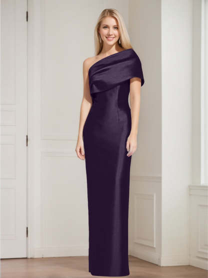 One-Shoulder Sleeveless Floor-Length Sheath/Column Mother of the Bride Dress with Bowknot
