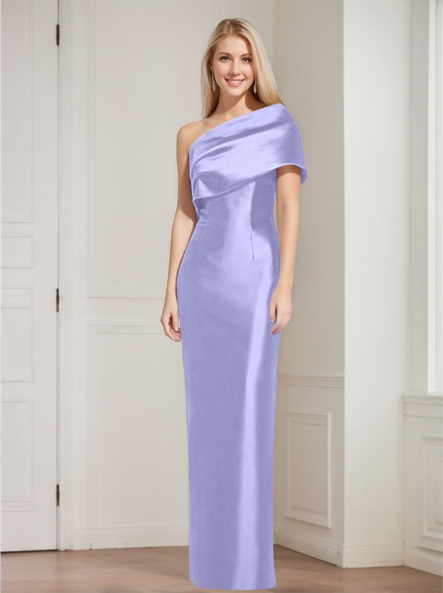 One-Shoulder Sleeveless Floor-Length Sheath/Column Mother of the Bride Dress with Bowknot