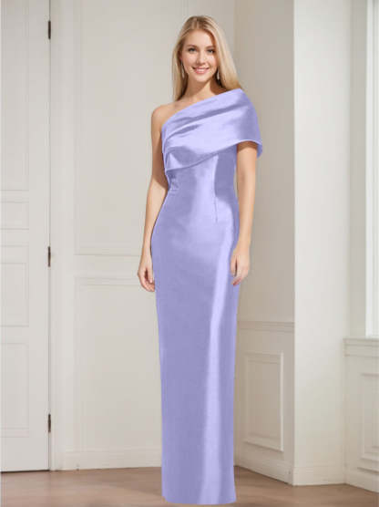 One-Shoulder Sleeveless Floor-Length Sheath/Column Mother of the Bride Dress with Bowknot