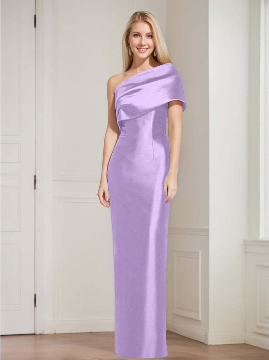 One-Shoulder Sleeveless Floor-Length Sheath/Column Mother of the Bride Dress with Bowknot