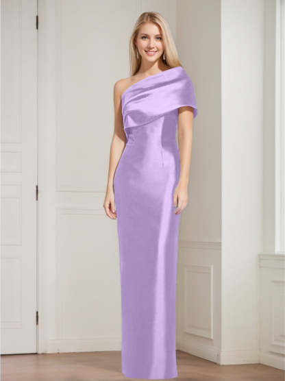 One-Shoulder Sleeveless Floor-Length Sheath/Column Mother of the Bride Dress with Bowknot