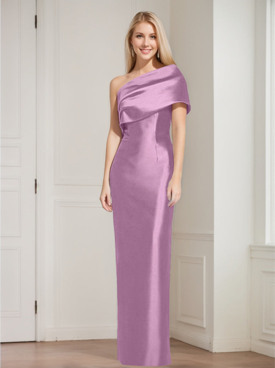 One-Shoulder Sleeveless Floor-Length Sheath/Column Mother of the Bride Dress with Bowknot