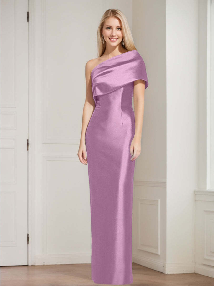 One-Shoulder Sleeveless Floor-Length Sheath/Column Mother of the Bride Dress with Bowknot